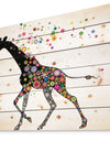 Cheerful Giraffe Running - Animal Print on Natural Pine Wood