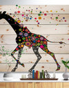 Cheerful Giraffe Running - Animal Print on Natural Pine Wood