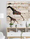 Cheerful Giraffe Running - Animal Print on Natural Pine Wood