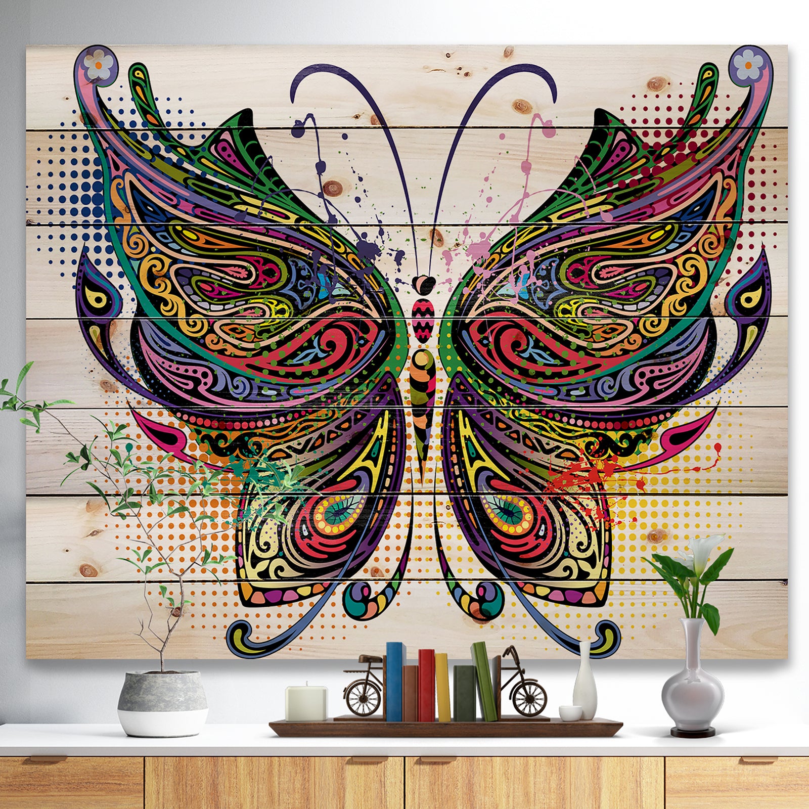 Variegated Butterfly - Abstract Print on Natural Pine Wood