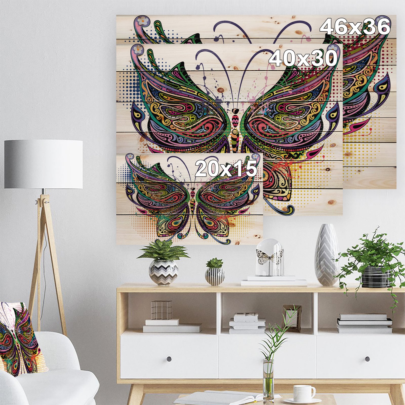 Variegated Butterfly - Abstract Print on Natural Pine Wood