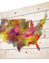 United States Map in Colors - Watercolor Painting Print on Natural Pine Wood