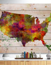 United States Map in Colors - Watercolor Painting Print on Natural Pine Wood