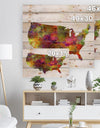 United States Map in Colors - Watercolor Painting Print on Natural Pine Wood