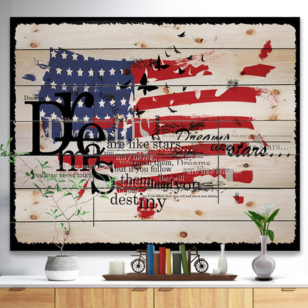 Vintage Fashion USA Flag - Map Print on Natural Pine Wood