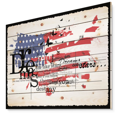 Vintage Fashion USA Flag - Map Print on Natural Pine Wood