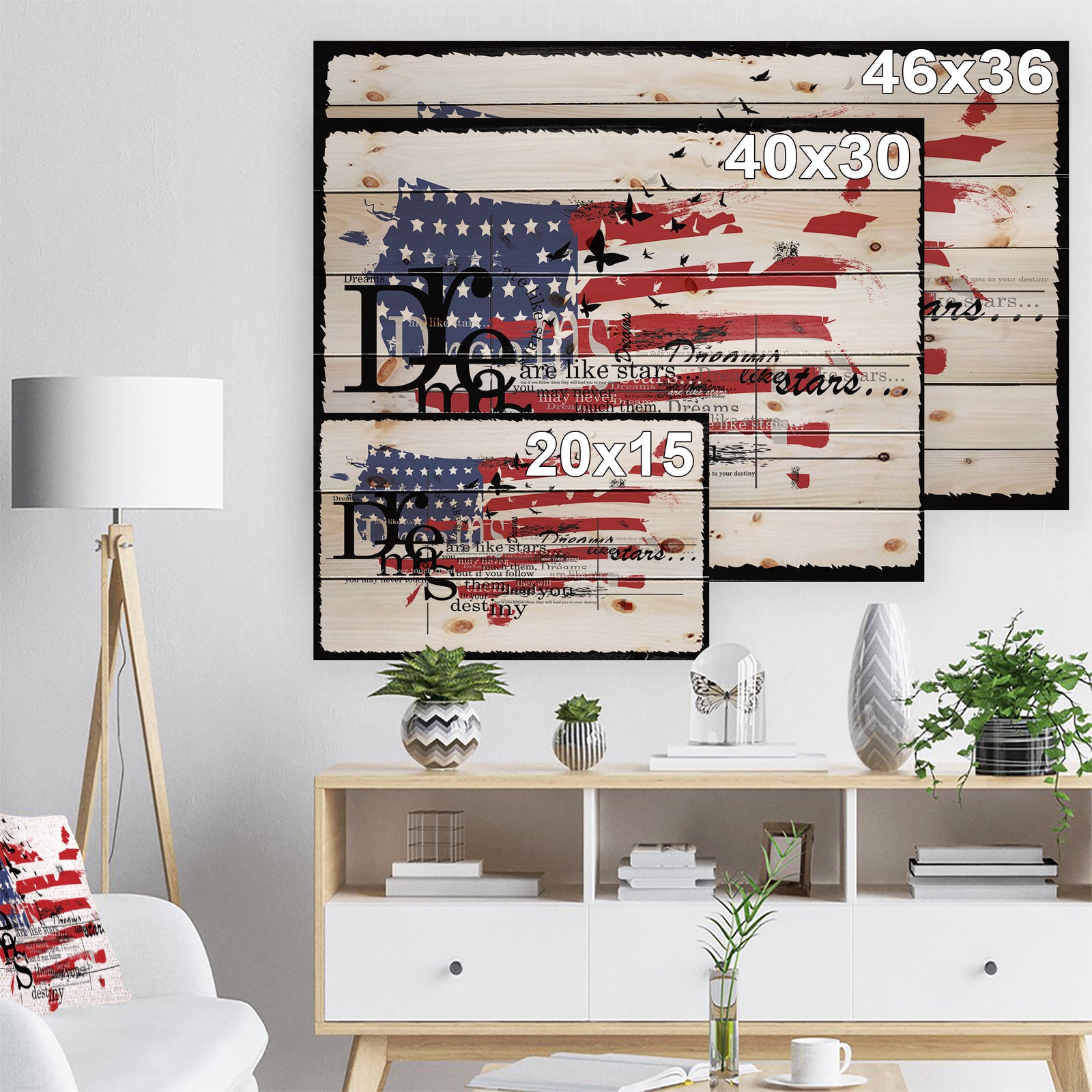 Vintage Fashion USA Flag - Map Print on Natural Pine Wood