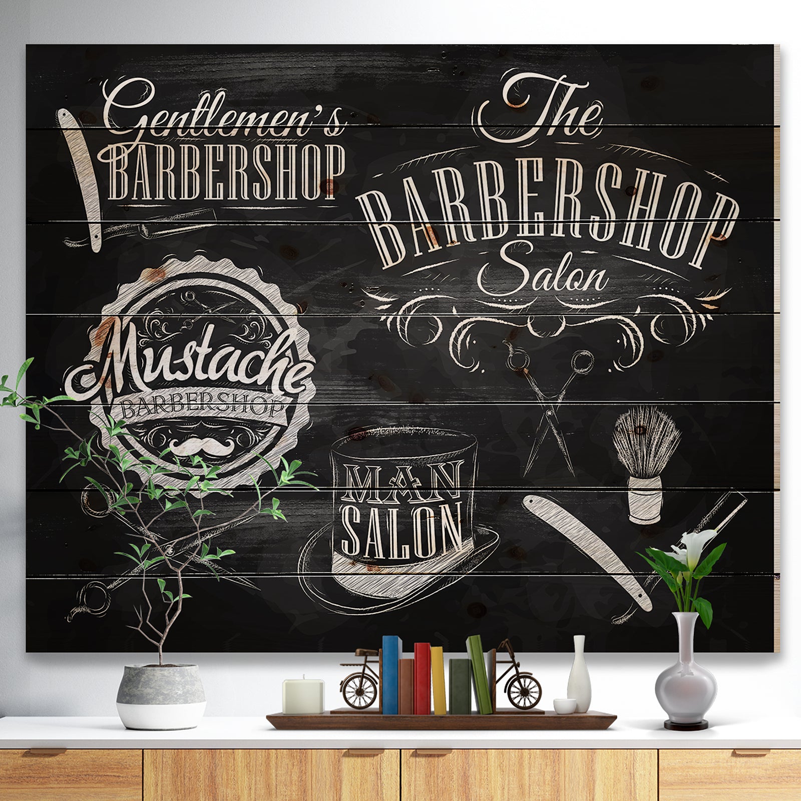Set Barbershop - Abstract Print on Natural Pine Wood