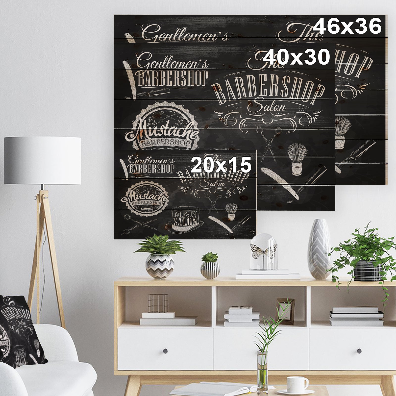 Set Barbershop - Abstract Print on Natural Pine Wood