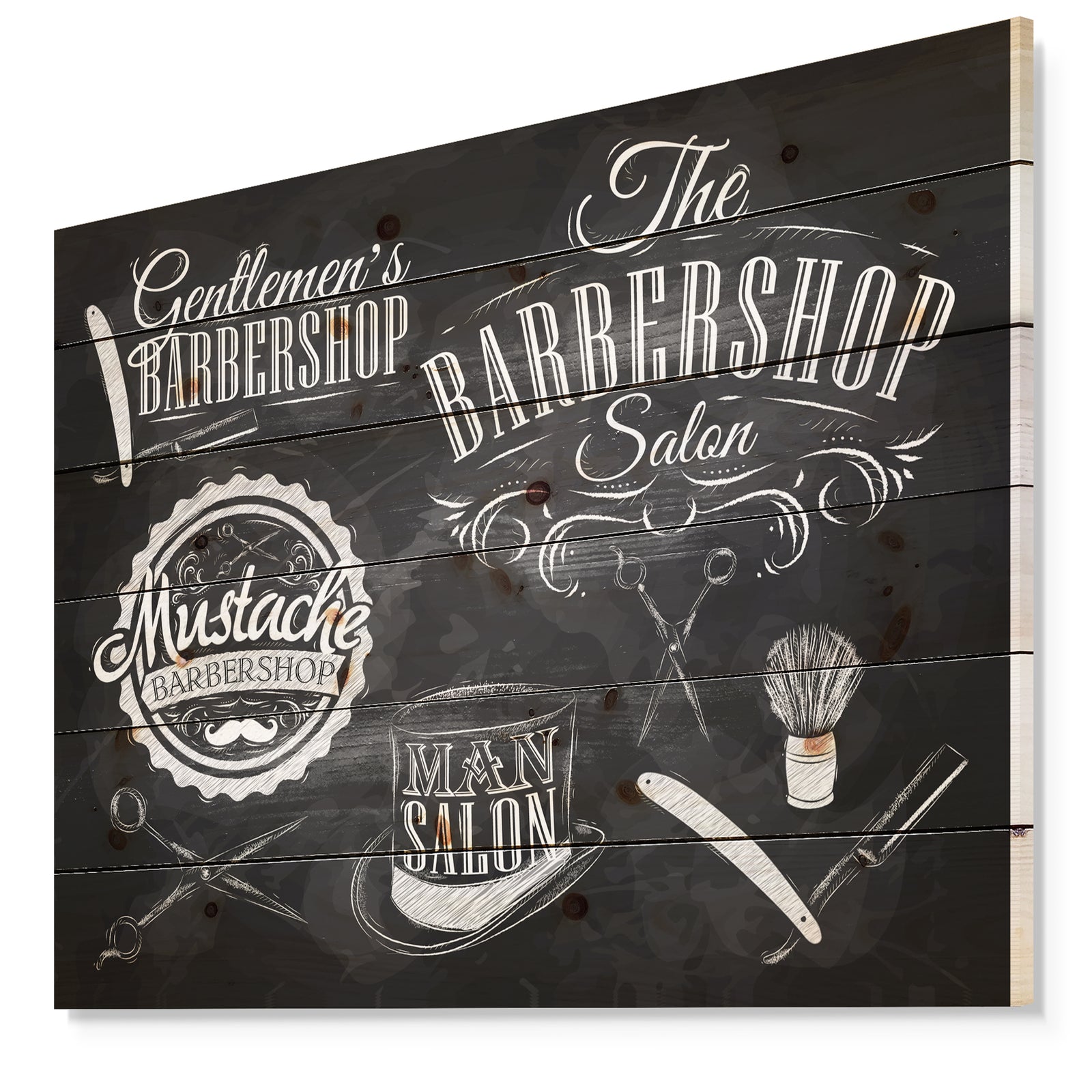 Set Barbershop - Abstract Print on Natural Pine Wood