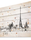 Paris with Eiffel Silhouette - Cityscape Print on Natural Pine Wood