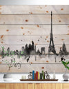 Paris with Eiffel Silhouette - Cityscape Print on Natural Pine Wood