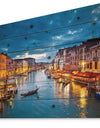 Grand Canal at Night Venice - Cityscape Photo Print on Natural Pine Wood