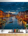 Grand Canal at Night Venice - Cityscape Photo Print on Natural Pine Wood