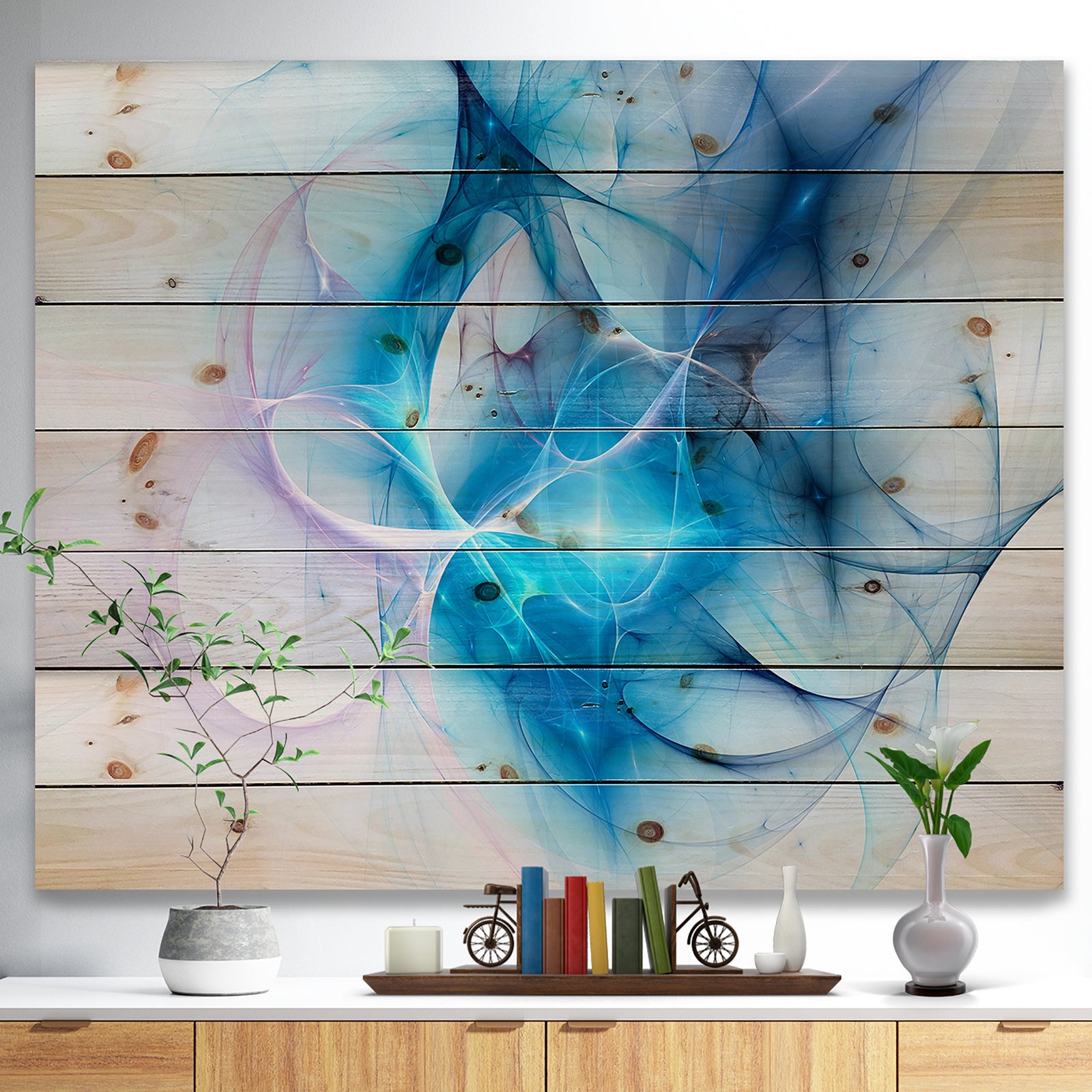 Blue Nebula Star - Abstract Print on Natural Pine Wood