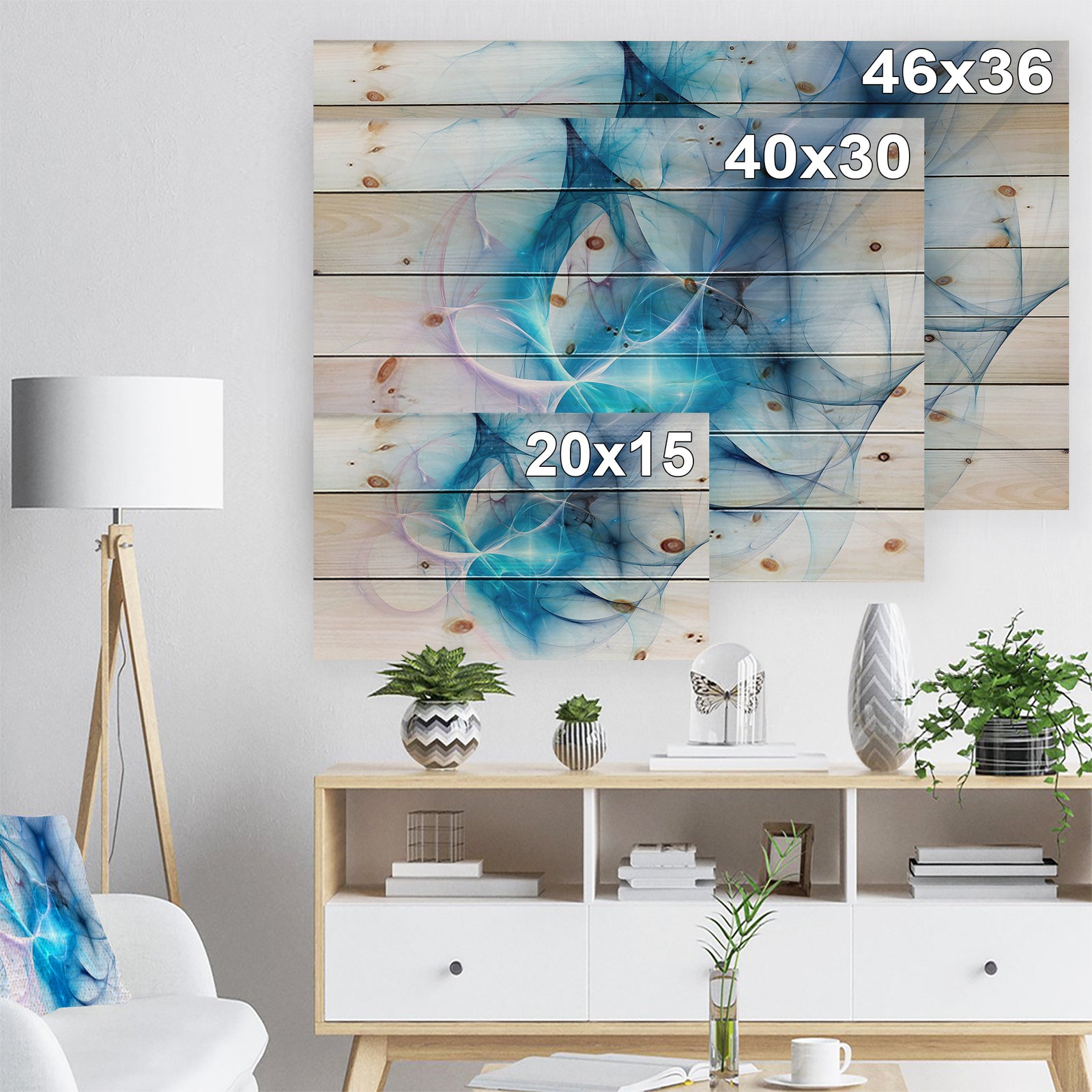 Blue Nebula Star - Abstract Print on Natural Pine Wood