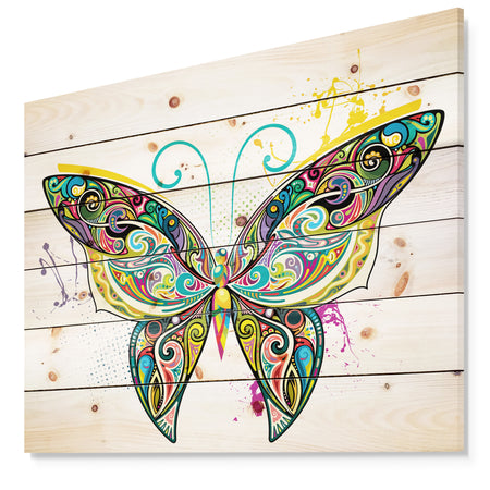Openwork Butterfly - Bohemian Print on Natural Pine Wood