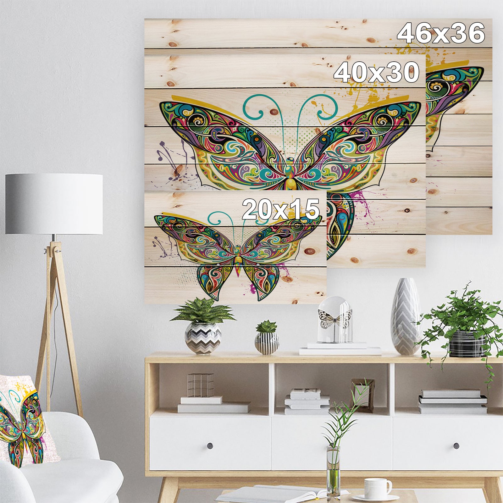Openwork Butterfly - Bohemian Print on Natural Pine Wood