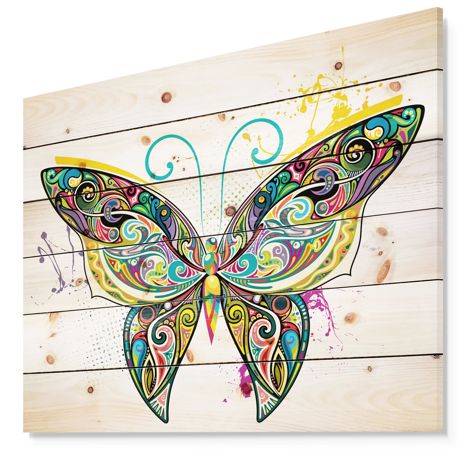 Openwork Butterfly - Bohemian Print on Natural Pine Wood