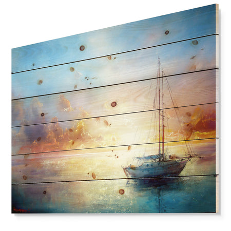 Seascape Pier - Seascape Print on Natural Pine Wood