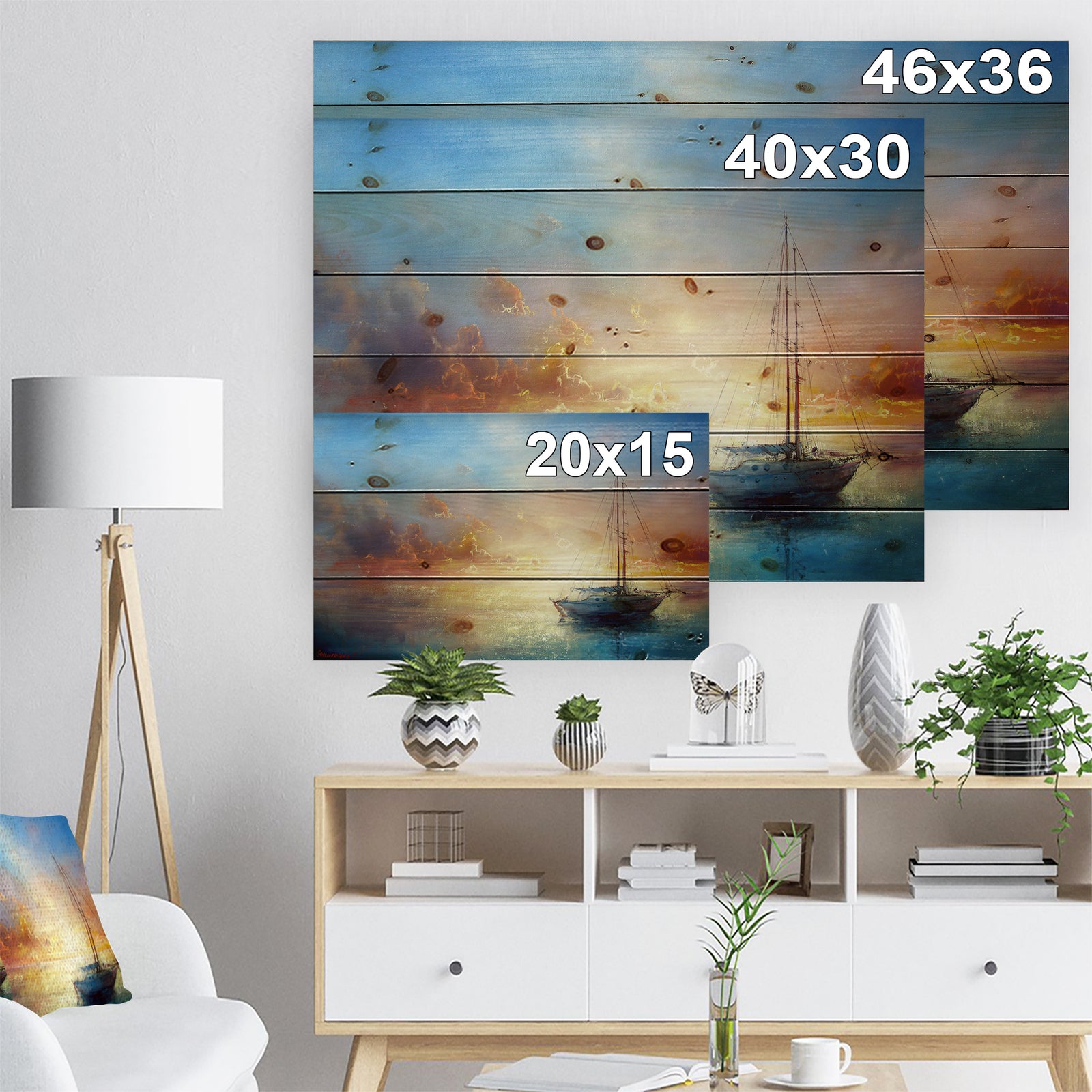 Seascape Pier - Seascape Print on Natural Pine Wood