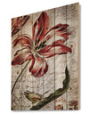 Red Floral Pattern with Butterfly - Floral Art Print on Natural Pine Wood