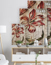 Red Floral Pattern with Butterfly - Floral Art Print on Natural Pine Wood