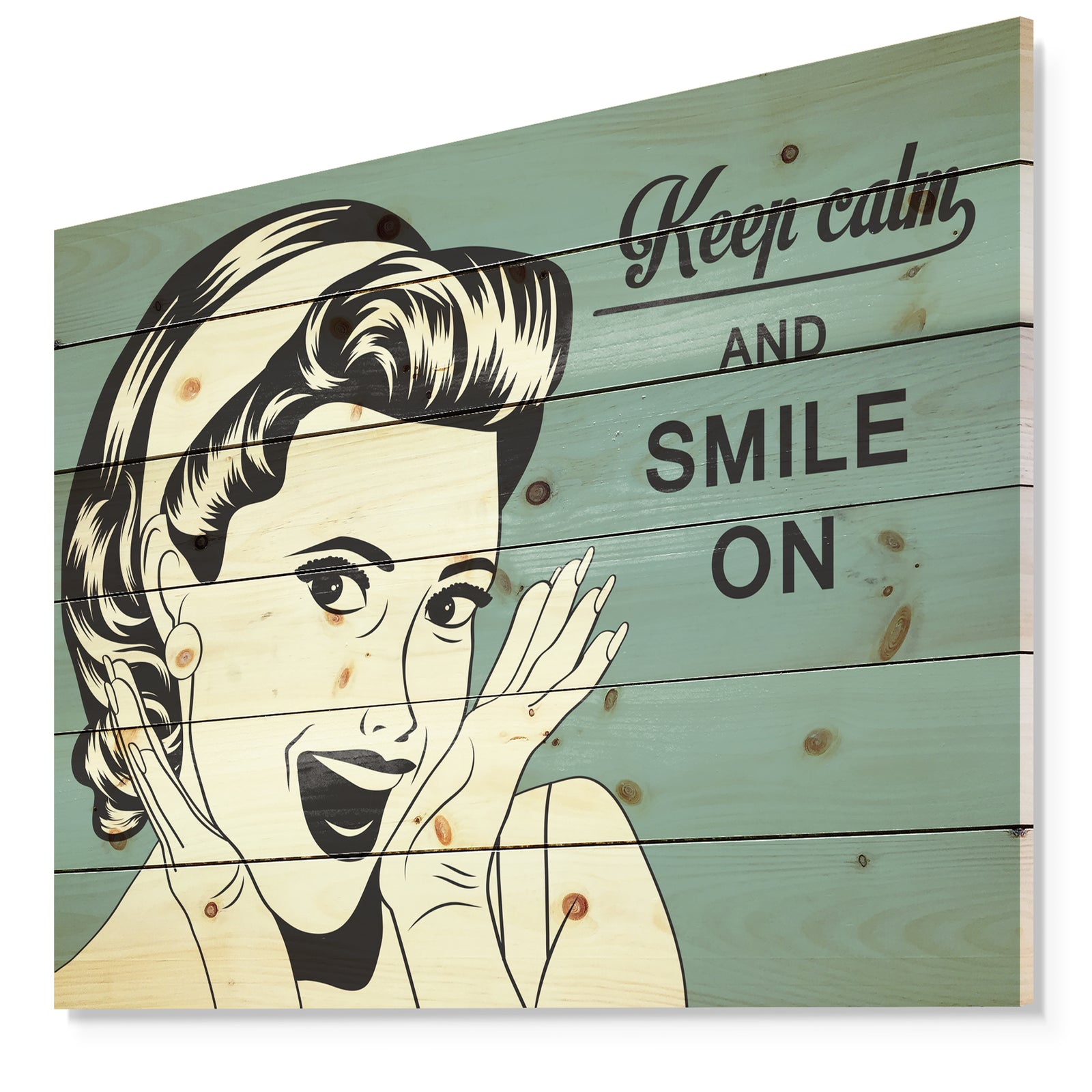 Pop Art Retro Woman - Abstract Portrait Print on Natural Pine Wood