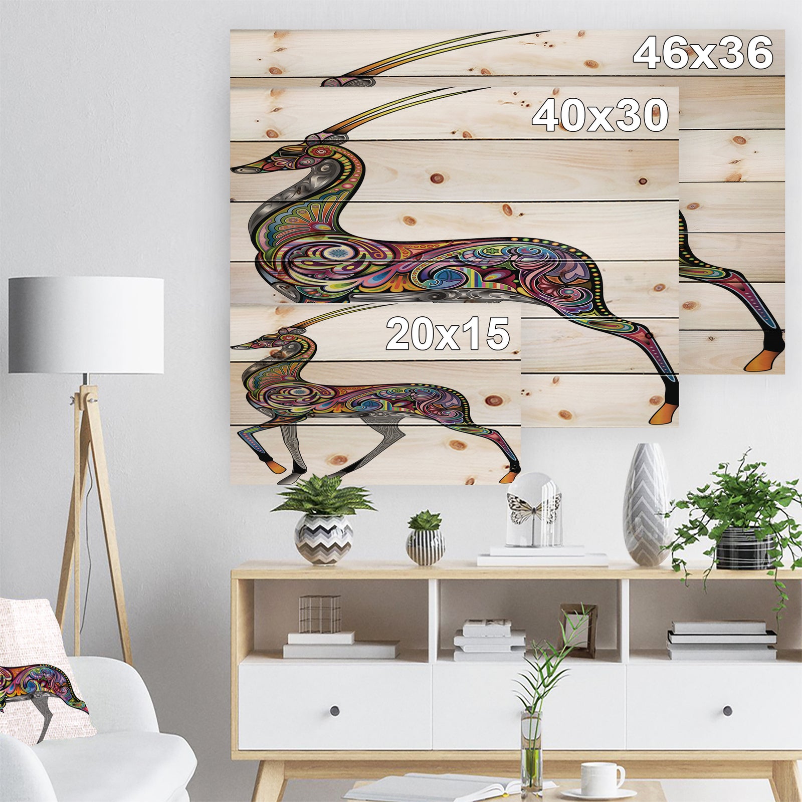 Colorful Antelope - Animal Print on Natural Pine Wood