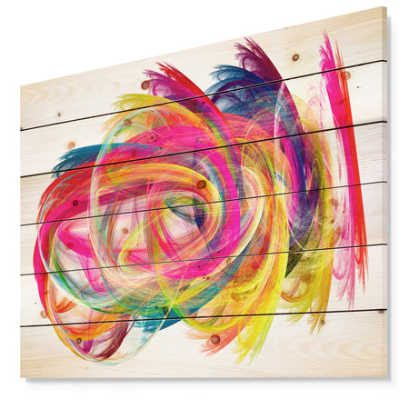 Colorful Thick Strokes - Abstract Print on Natural Pine Wood