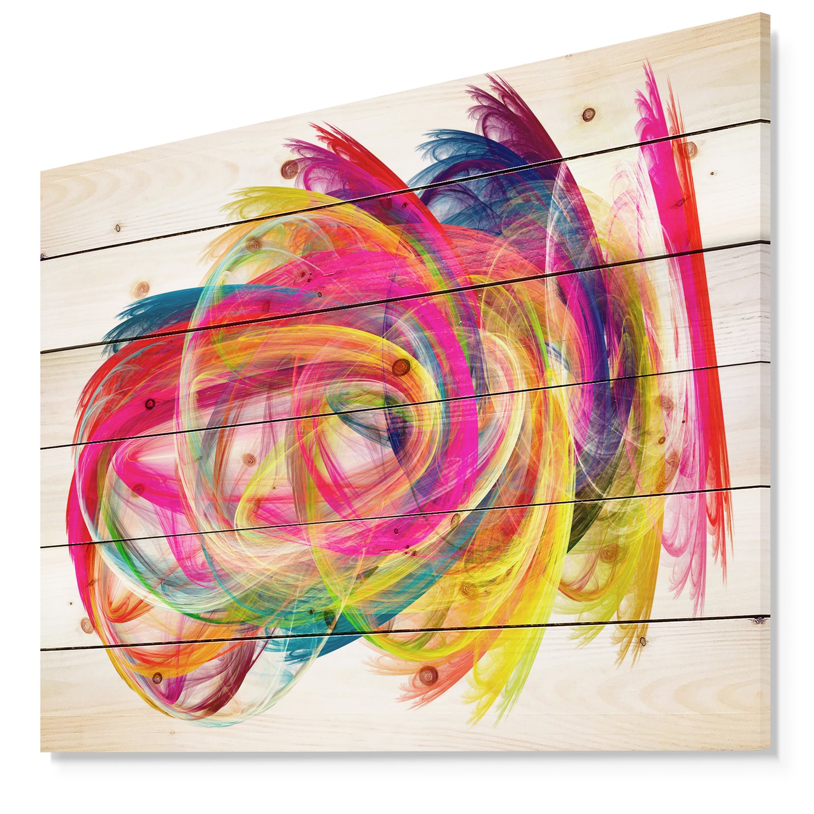 Colorful Thick Strokes - Abstract Print on Natural Pine Wood