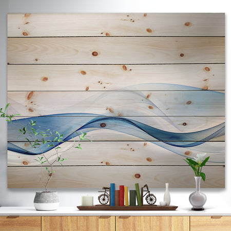 3D Wave of Water Splash - Abstract Print on Natural Pine Wood