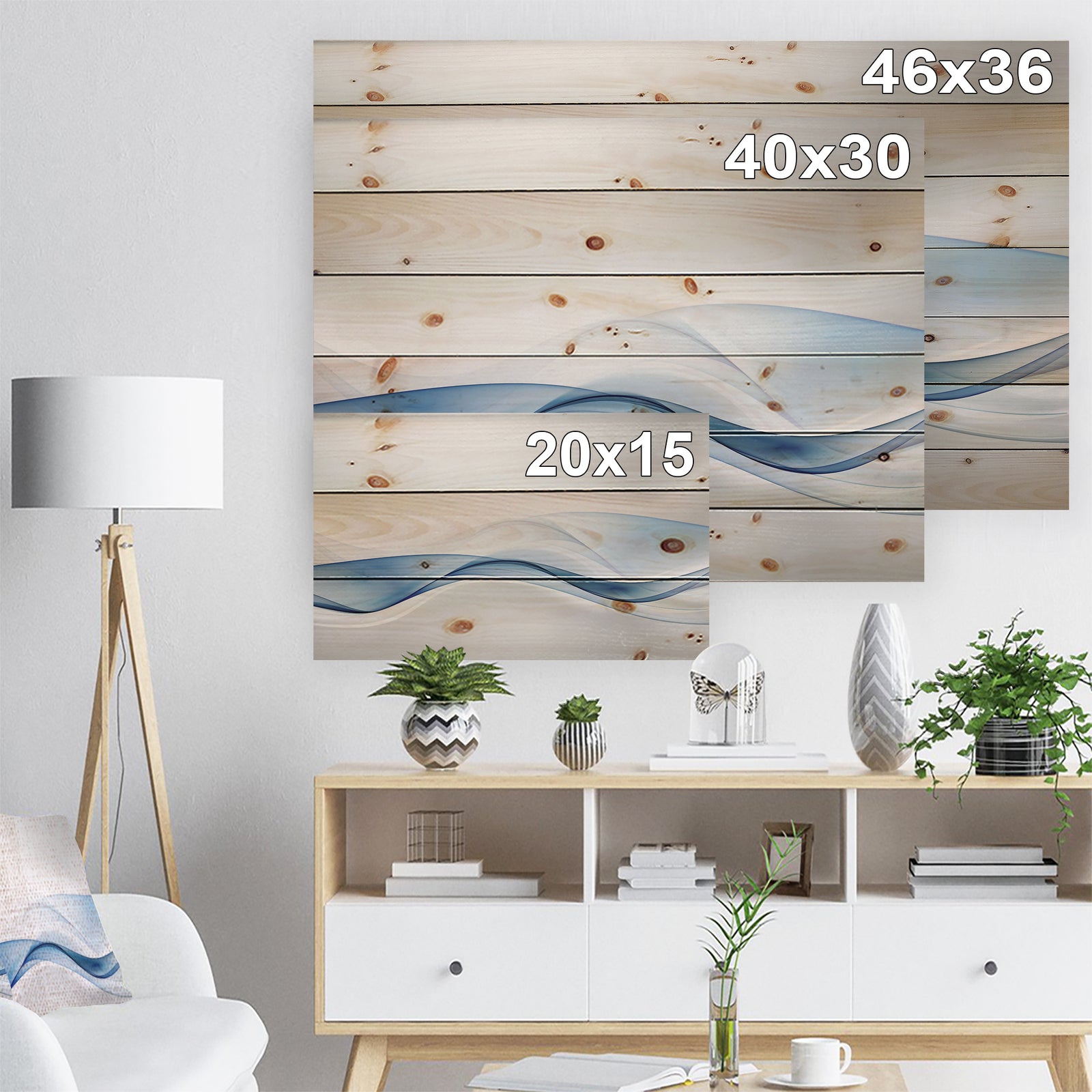 3D Wave of Water Splash - Abstract Print on Natural Pine Wood