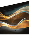 3D Gold Waves in Black - Abstract Print on Natural Pine Wood