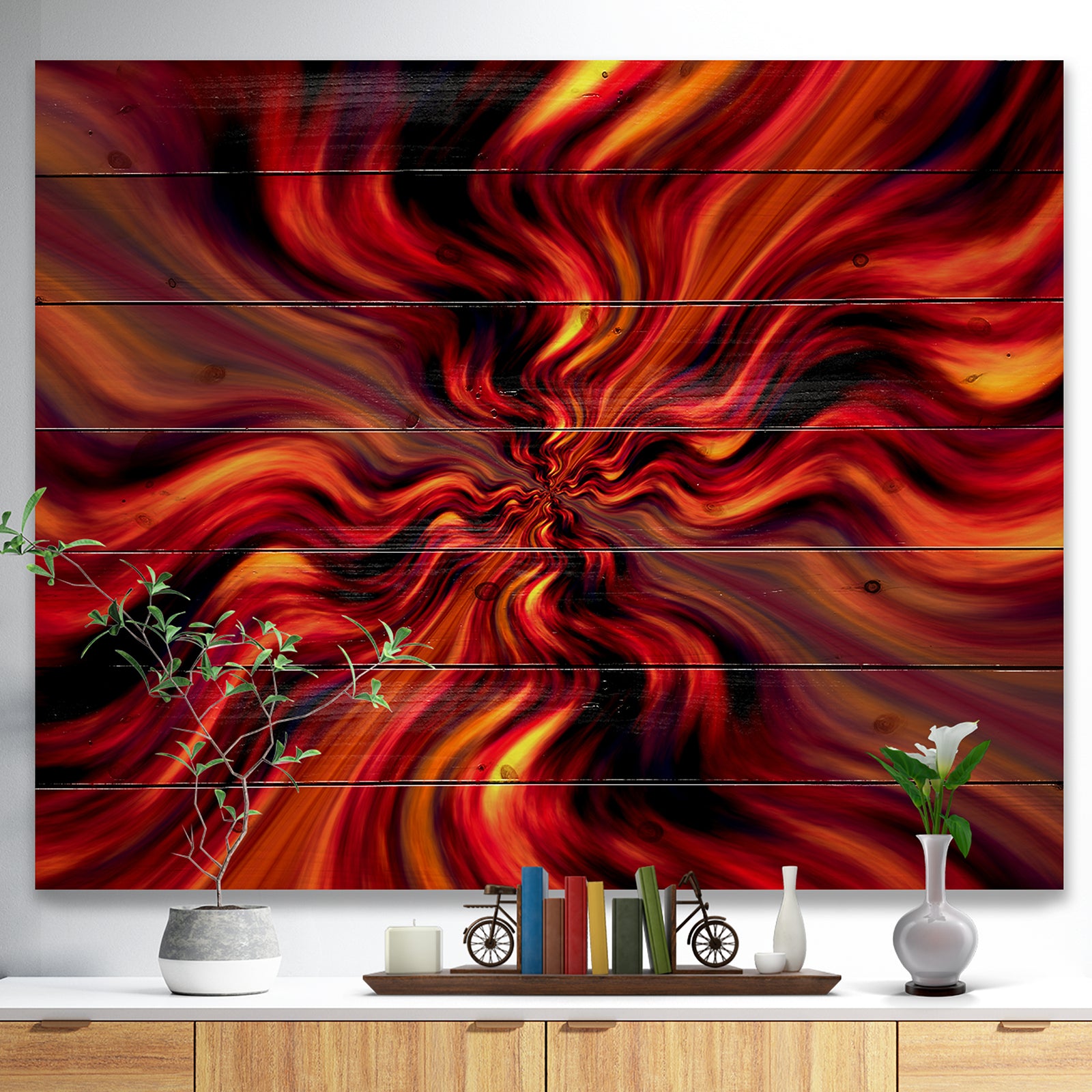 Red Infinity Illustration - Abstract Print on Natural Pine Wood