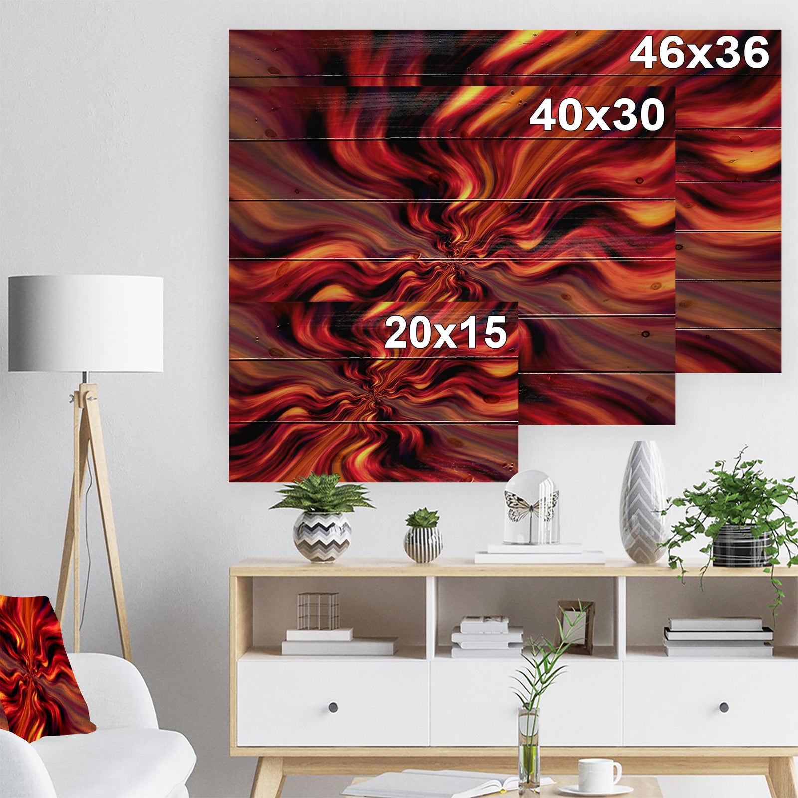 Red Infinity Illustration - Abstract Print on Natural Pine Wood