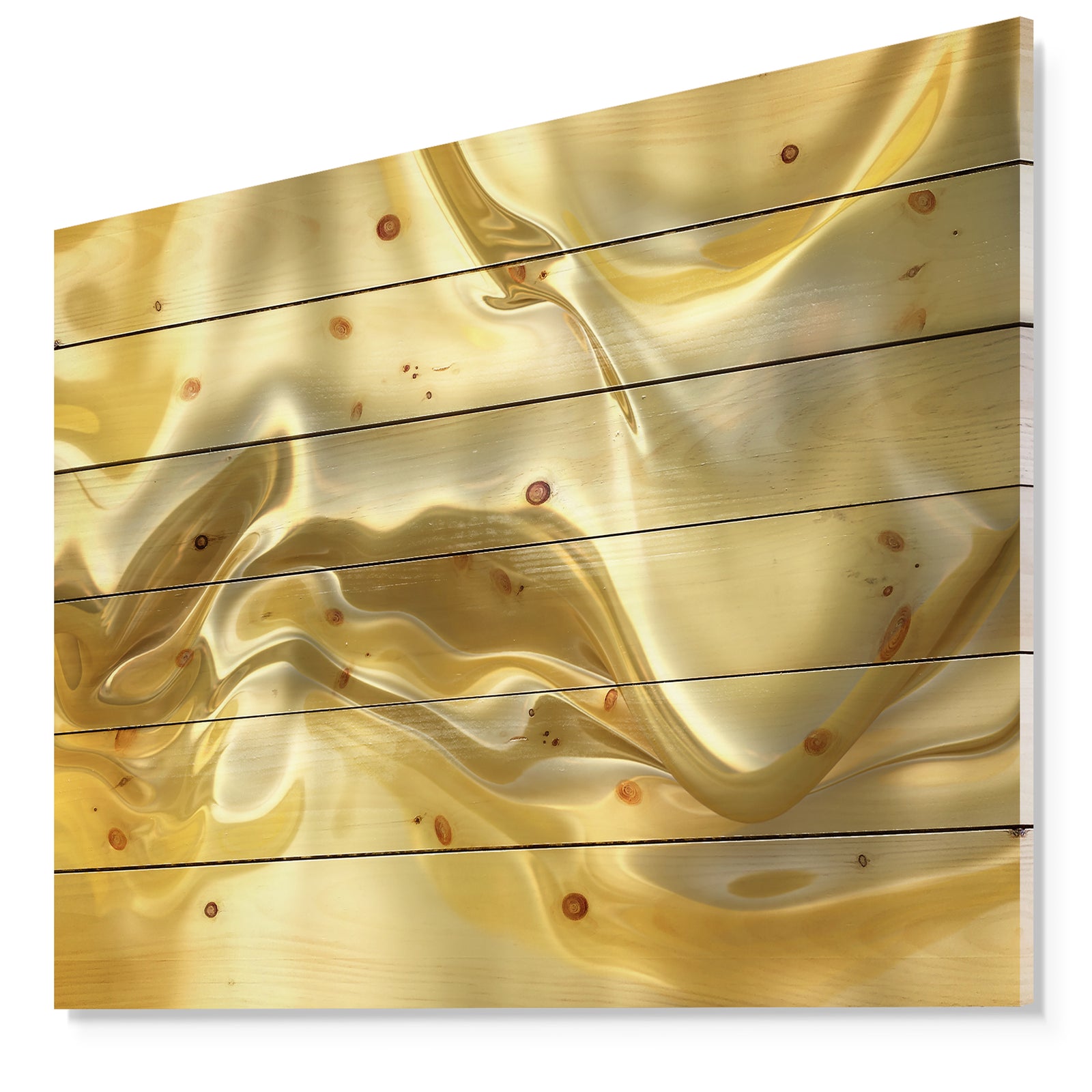 Golden Cloth Texture - Abstract Print on Natural Pine Wood