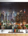 Lit NYC Manhattan Skyline - Cityscape Photo Print on Natural Pine Wood