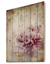 Pink Peony in Vintage Style - Floral Art Print on Natural Pine Wood