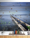 Dark Blue Sky and Large Pier - Seascape Print on Natural Pine Wood