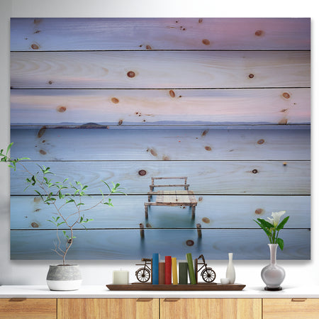 Bright Purple Sky - Seascape Print on Natural Pine Wood