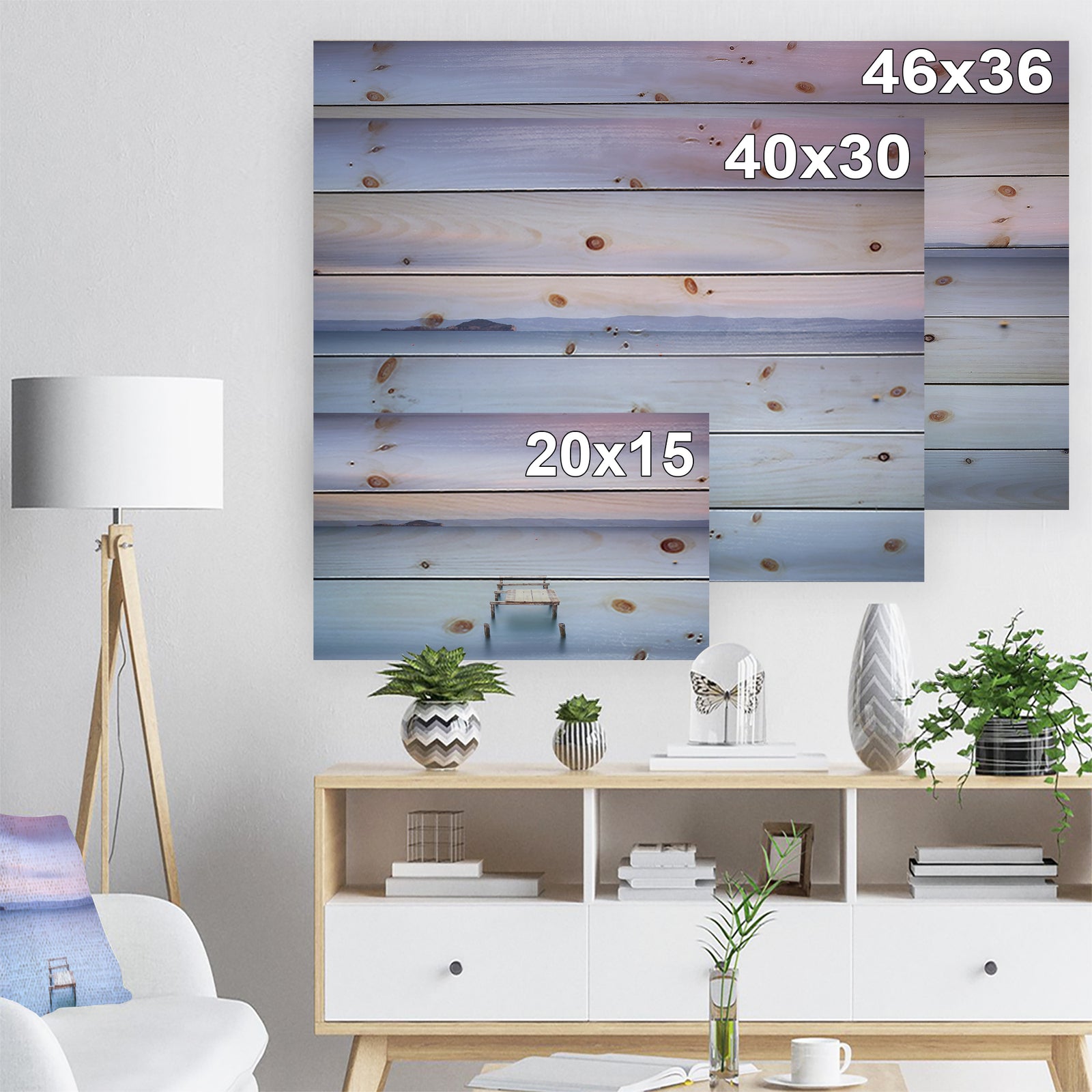Bright Purple Sky - Seascape Print on Natural Pine Wood