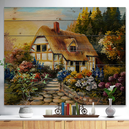 Fairy House Oil Painting - Landscape Print on Natural Pine Wood