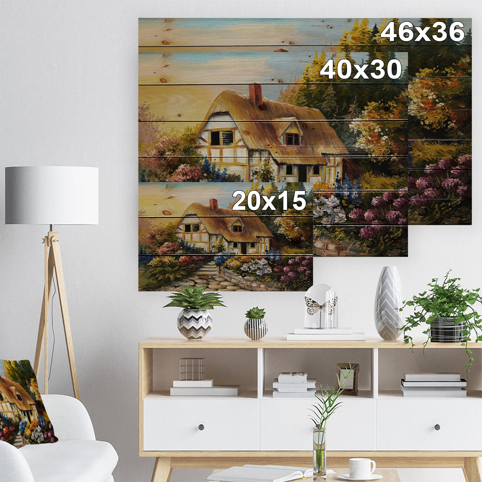 Fairy House Oil Painting - Landscape Print on Natural Pine Wood