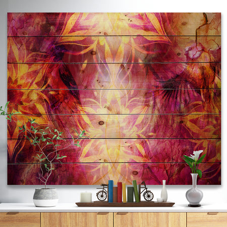 Titmouse Birds and Golden Mandala - Abstract Print on Natural Pine Wood