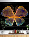 Blue Yellow Fractal Butterfly in Dark - Abstract Print on Natural Pine Wood