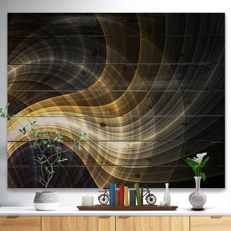 Yellow Fractal Light Art - Abstract Print on Natural Pine Wood
