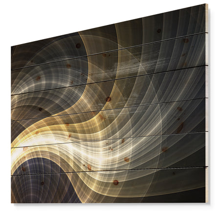 Yellow Fractal Light Art - Abstract Print on Natural Pine Wood