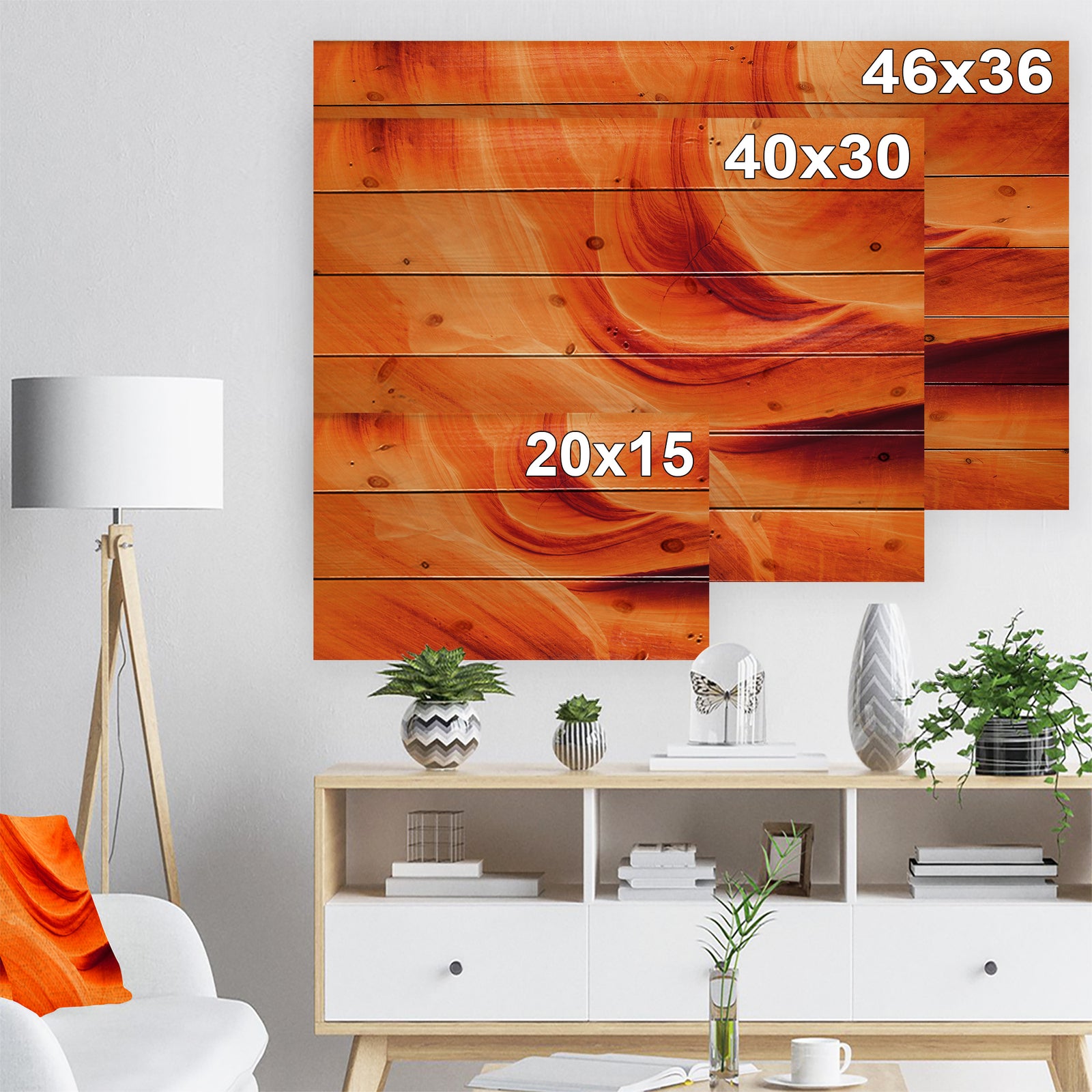 Orange Upper Antelope Canyon - Landscape Photography Print on Natural Pine Wood