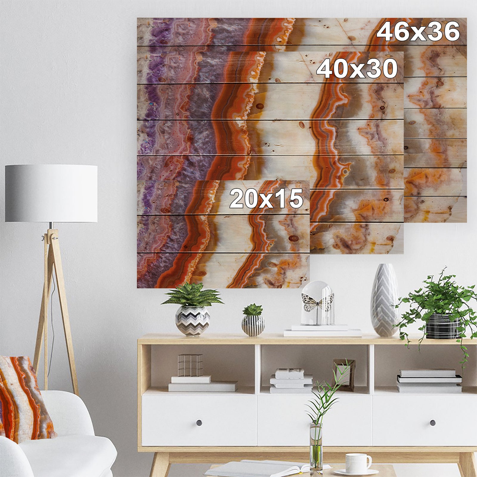 Colorful Stone Stripes - Abstract Print on Natural Pine Wood
